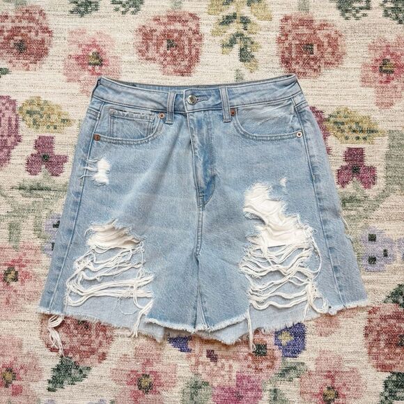 American Eagle Outfitters Pants - American Eagle Womens Denim Mom Shorts Sz 2 High Waist‎ Distressed 90s Inspired